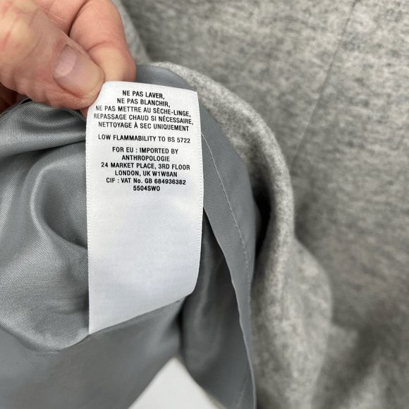 Anthropologie Leonor Silva Etain Dress Gray 3/4 Sleeves Lace Collar Women Large - Picture 11 of 16